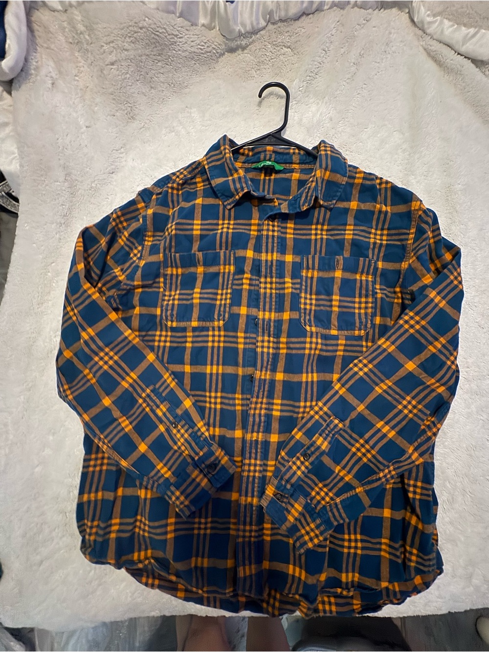 Dip XL Men's Plaid Button-Up Shirt in Navy and Pumpkin Orange